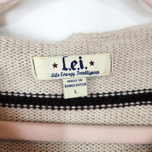 Lei Y2k 2000s Tan And Brown Striped Tie Neckline Sweater Hoodie - Picture 3 of 6